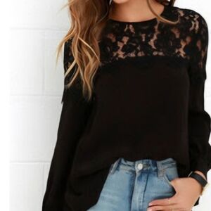 Lace detail long sleep top